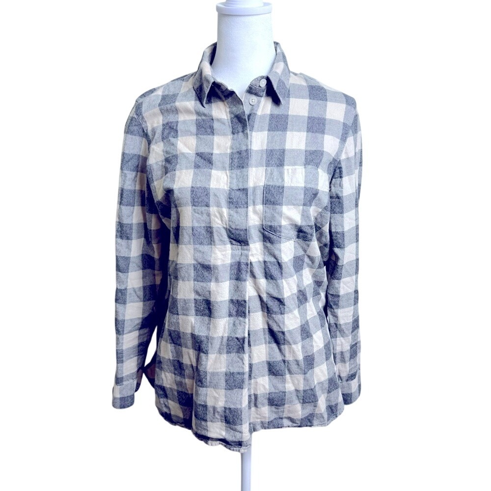 Madewell Womens Grey Buffalo‎ Check Button Back Flannel Shirt XS Cotton G6015